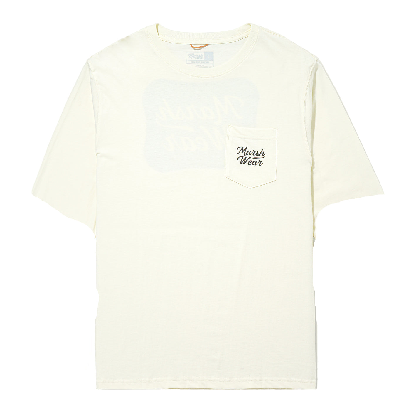 White long-sleeve shirt with 'Marsh Wear' logo on a white background