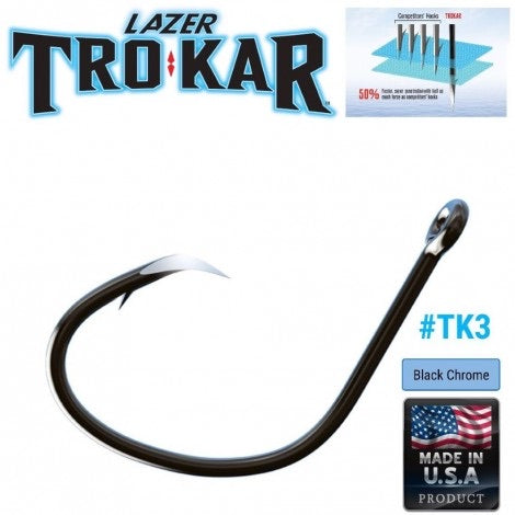 Eagle Claw TK3-XL-6/0 Trokar Lancet Circle Offset Hook, Size 6/0