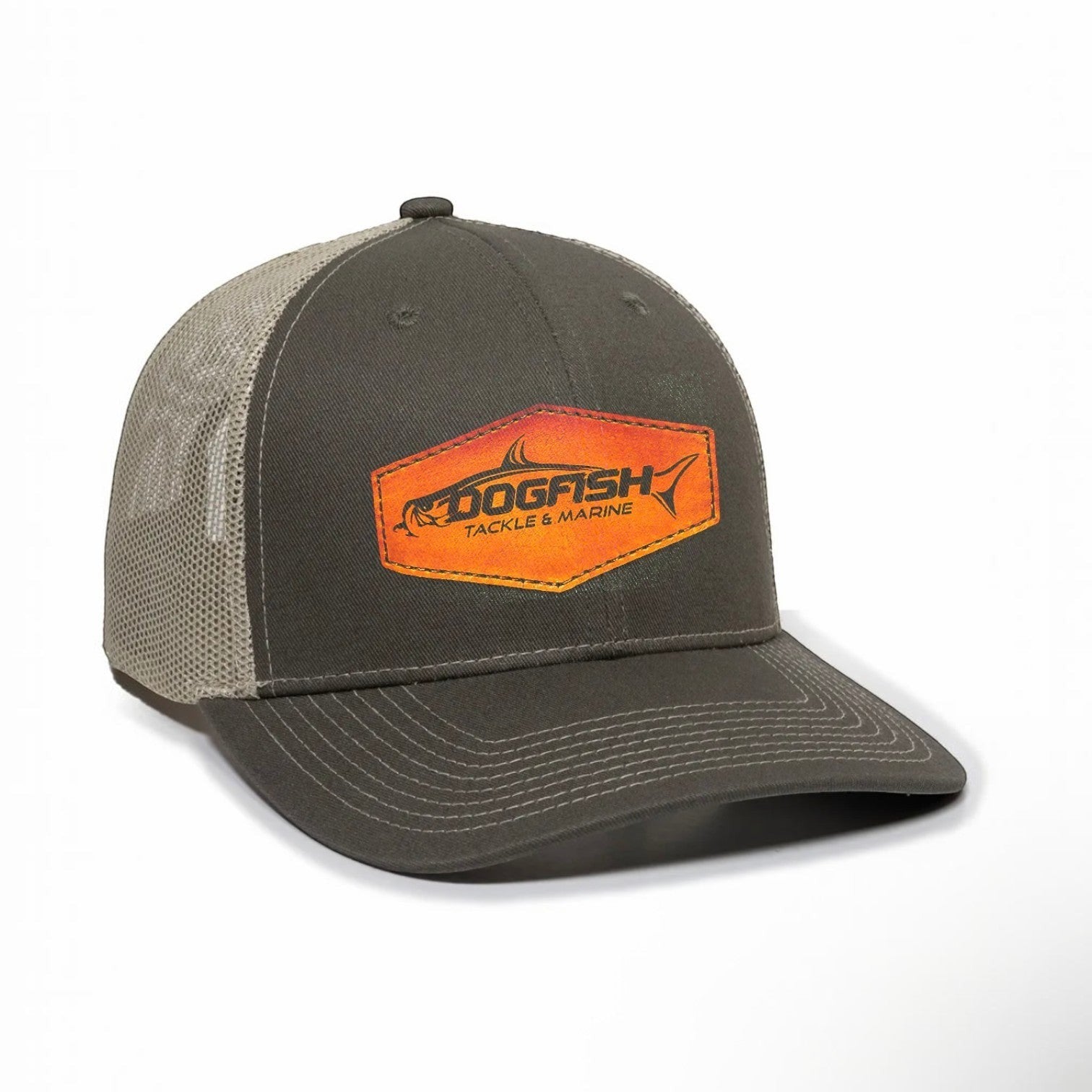 Dogfish Leather Tarpon Patch Premium Trucker Hat - Dogfish Tackle & Marine