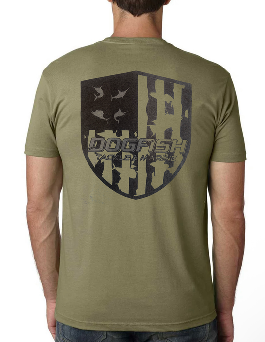 Dogfish Short Sleeve T-Shirt Muti Fish Badge Logo - Dogfish Tackle & Marine