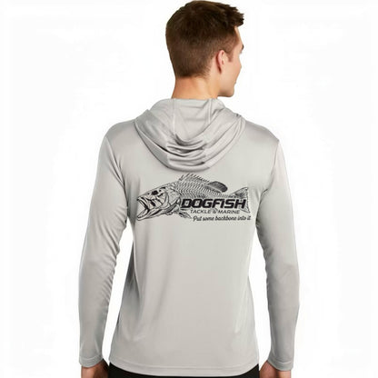 Dogfish Long Sleeve Hooded Micro Put Some Backbone Into It Logo - Dogfish Tackle & Marine