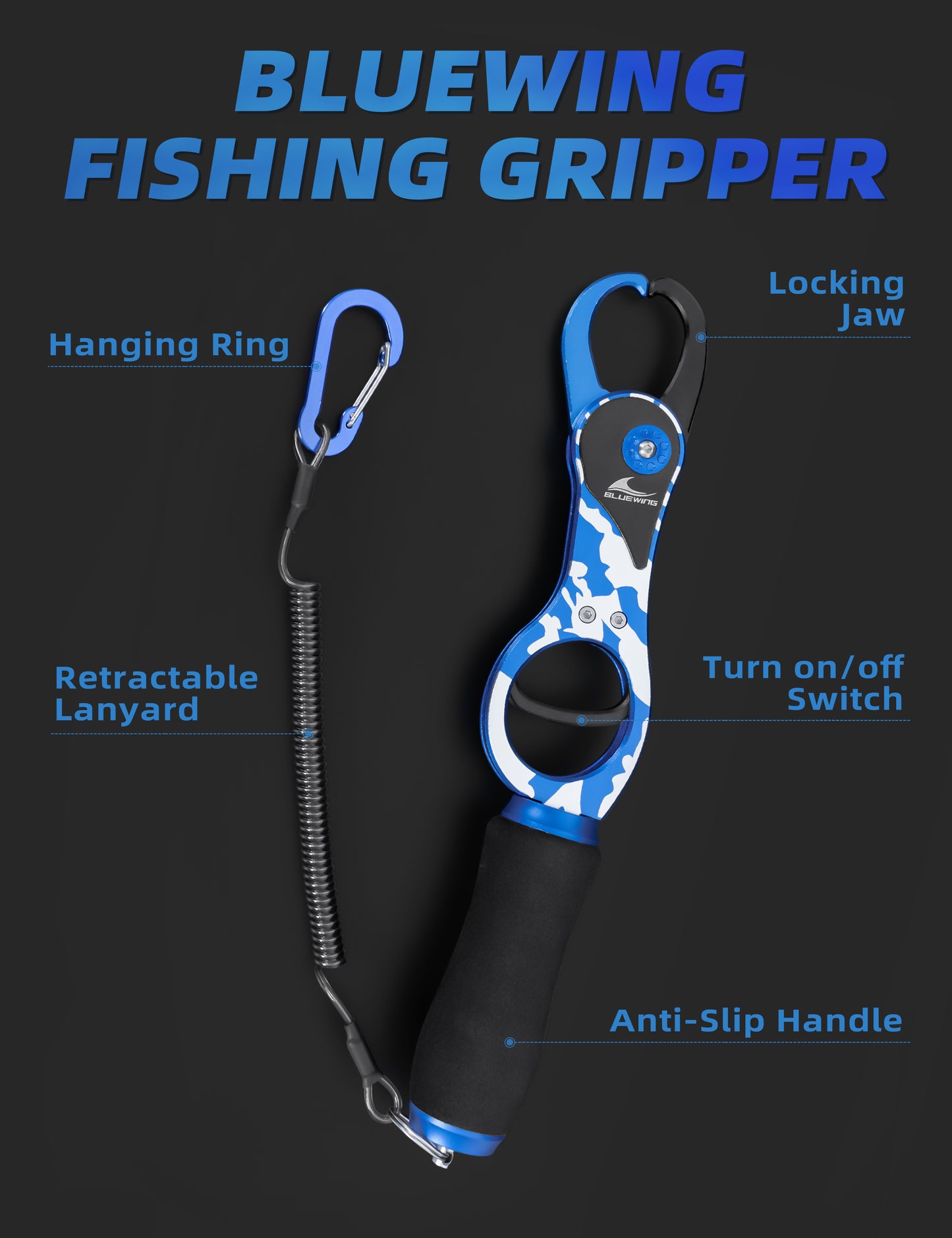 Bluewing Fishing Gripper with Coiled Lanyard