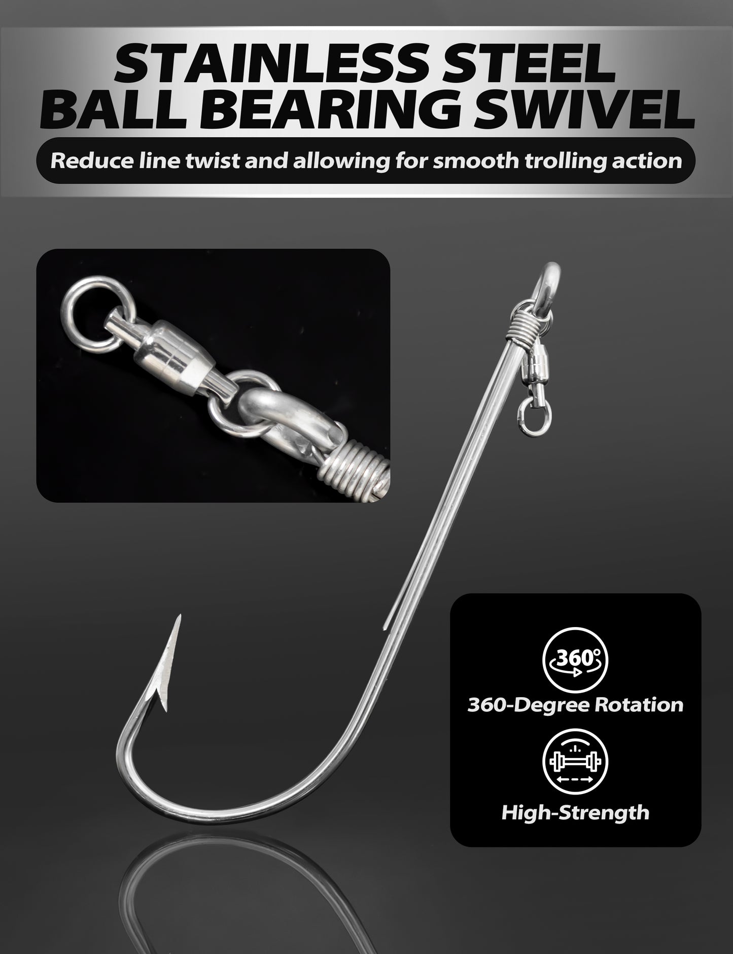 Bluewing Strip Trolling Hook with Ball Bearing Swivel