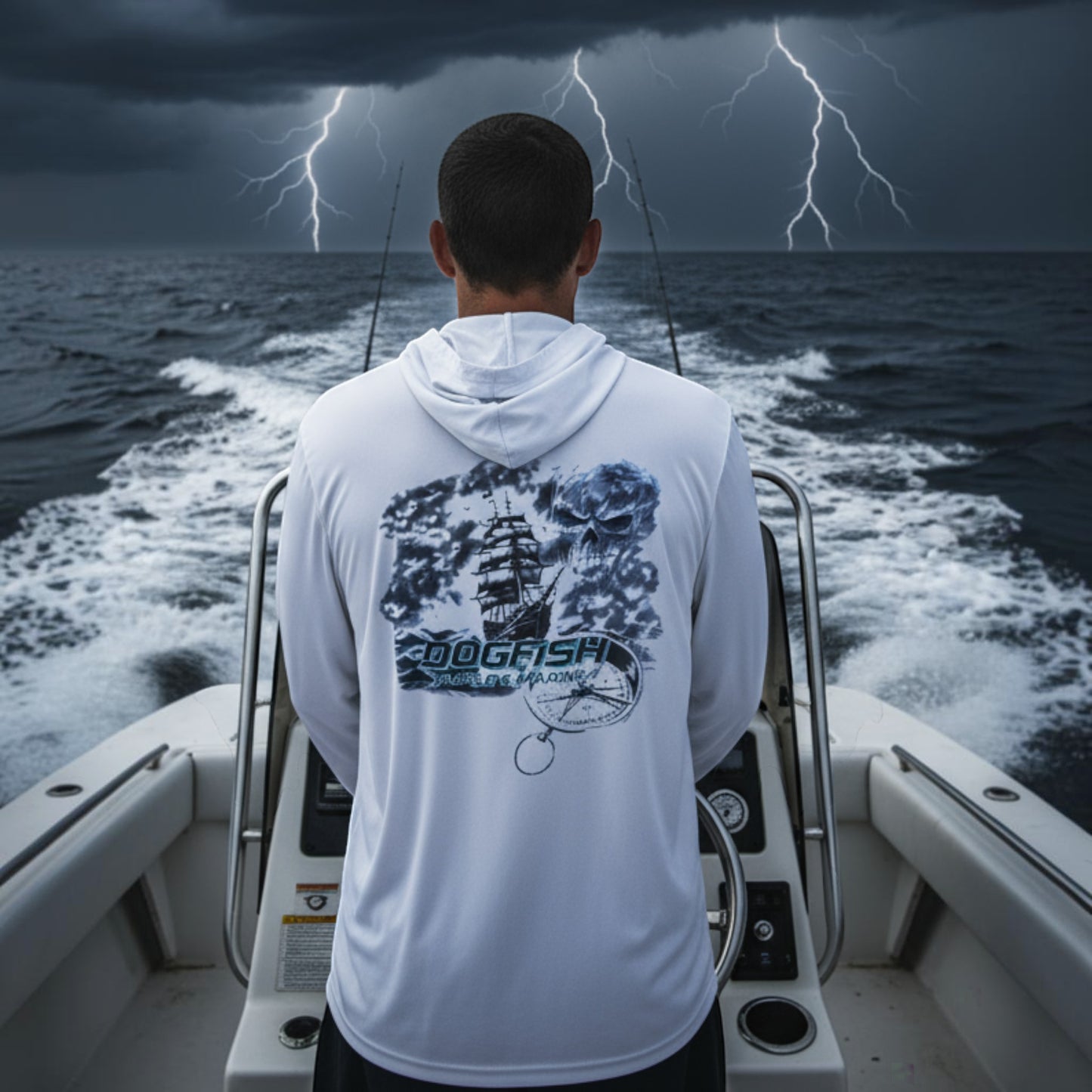 Dogfish Long Sleeve Hooded Micro Stormy Seas Logo - Dogfish Tackle & Marine