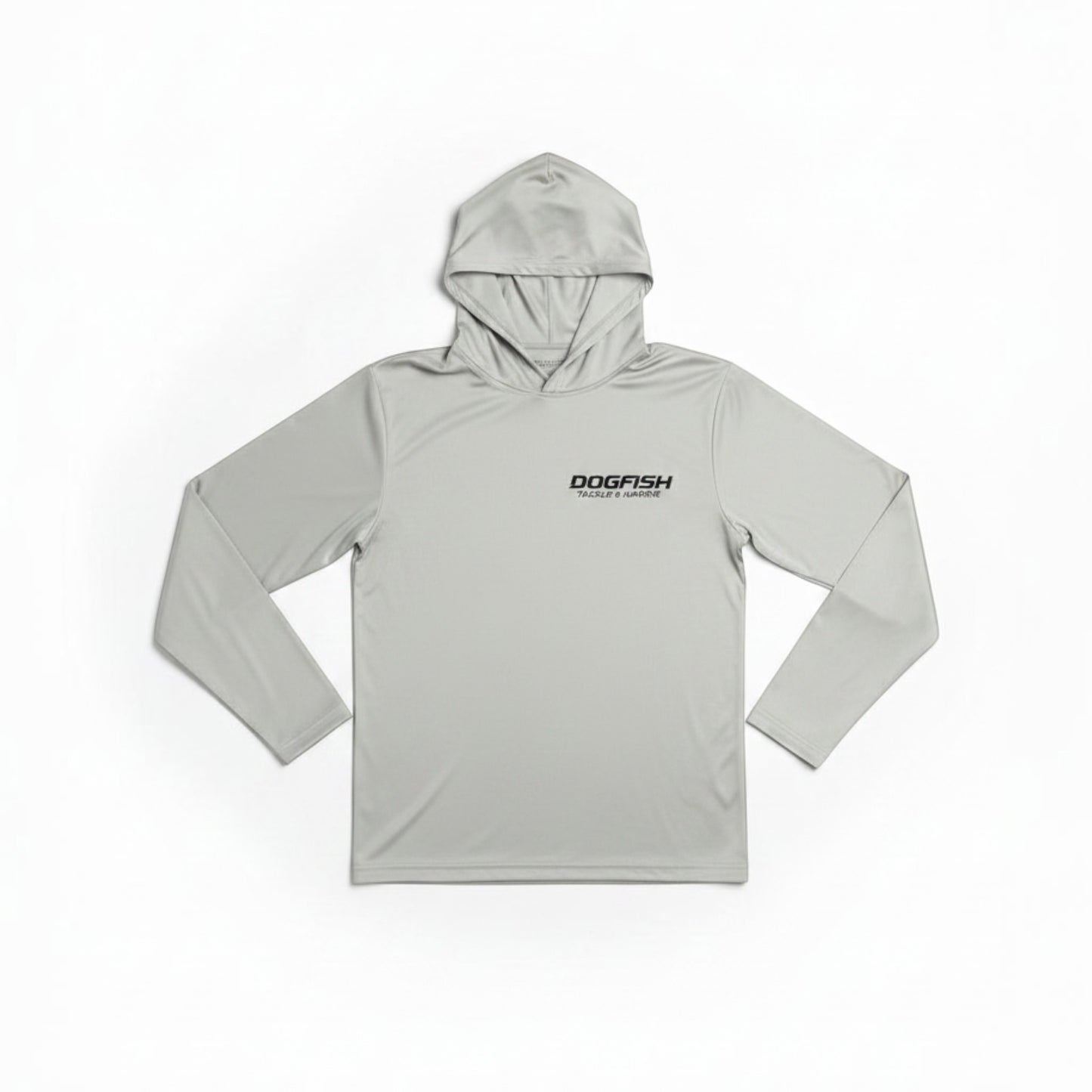 Light gray hoodie with 'Dogfish' logo on a white background