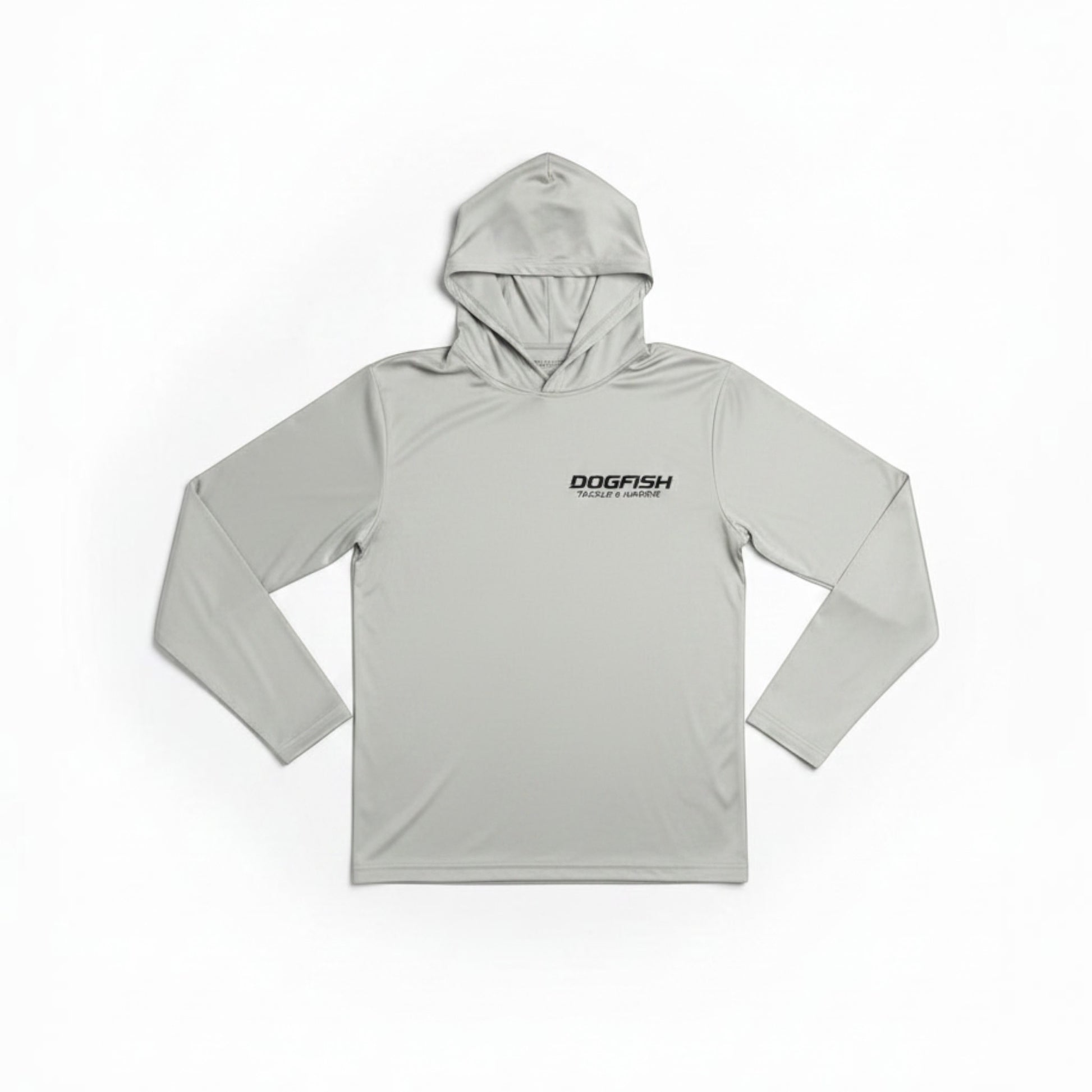 Light gray hoodie with 'Dogfish' logo on a white background
