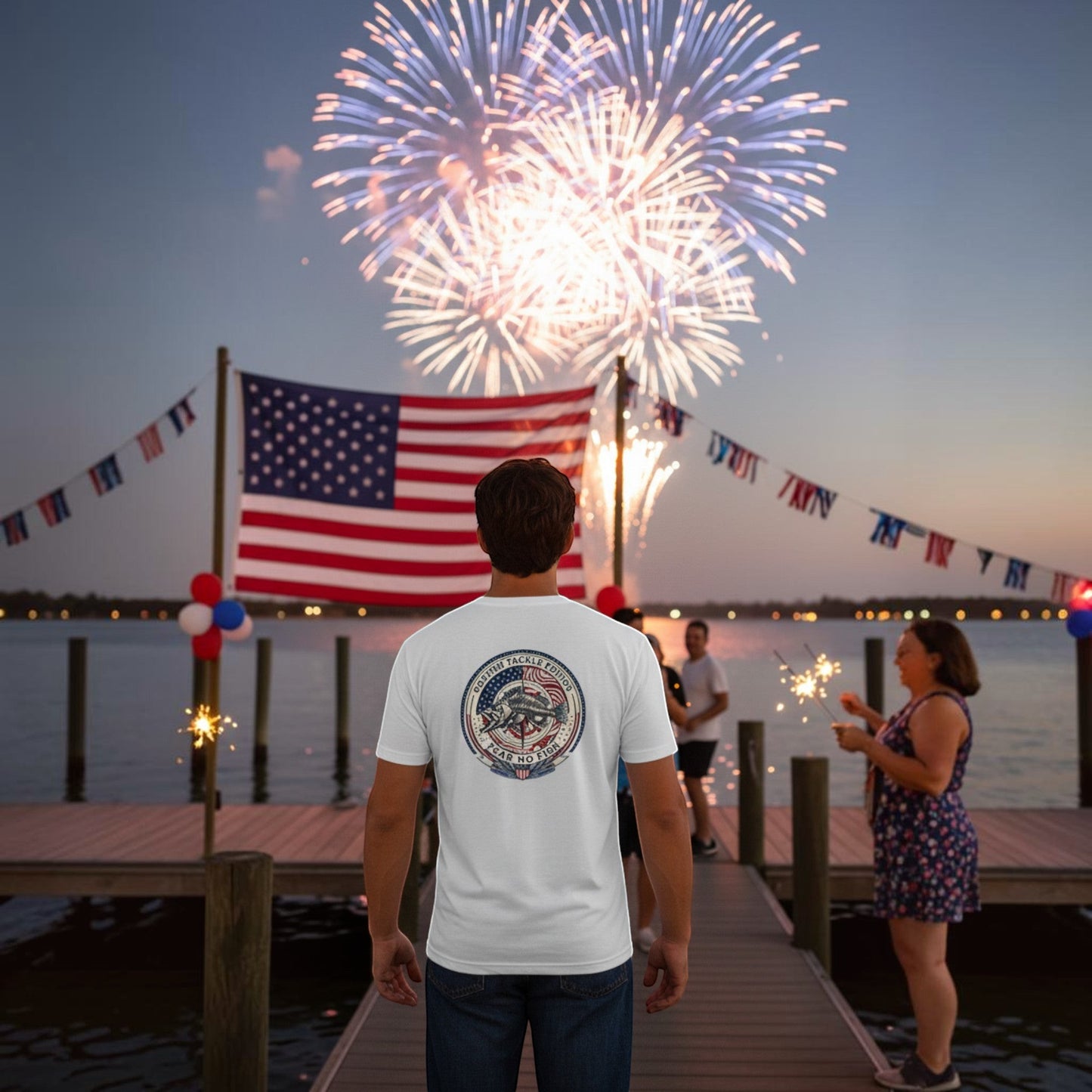 Dogfish Short Sleeve T-Shirt 4th of July Logo - Dogfish Tackle & Marine