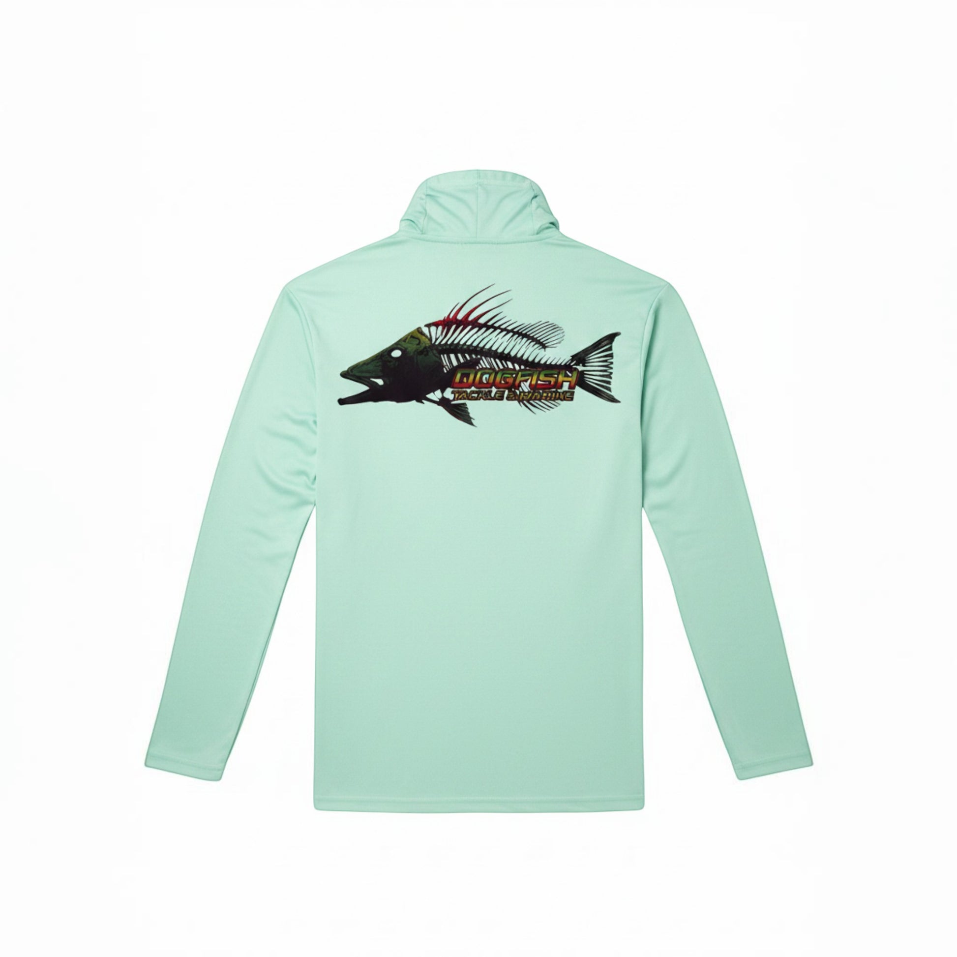 Light blue hoodie with a fish graphic on the back against a white background