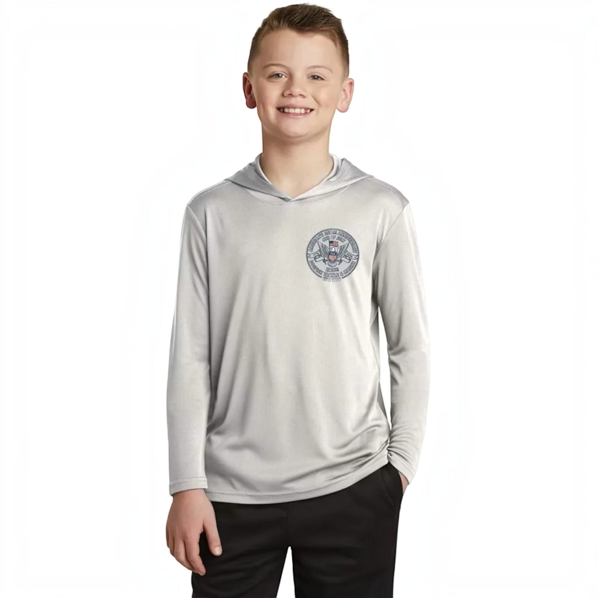 Dogfish Youth Long Sleeve Hooded Micro 4th of July Logo - Dogfish Tackle & Marine