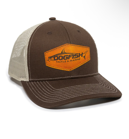 Dogfish Leather Tarpon Patch Premium Trucker Hat - Dogfish Tackle & Marine