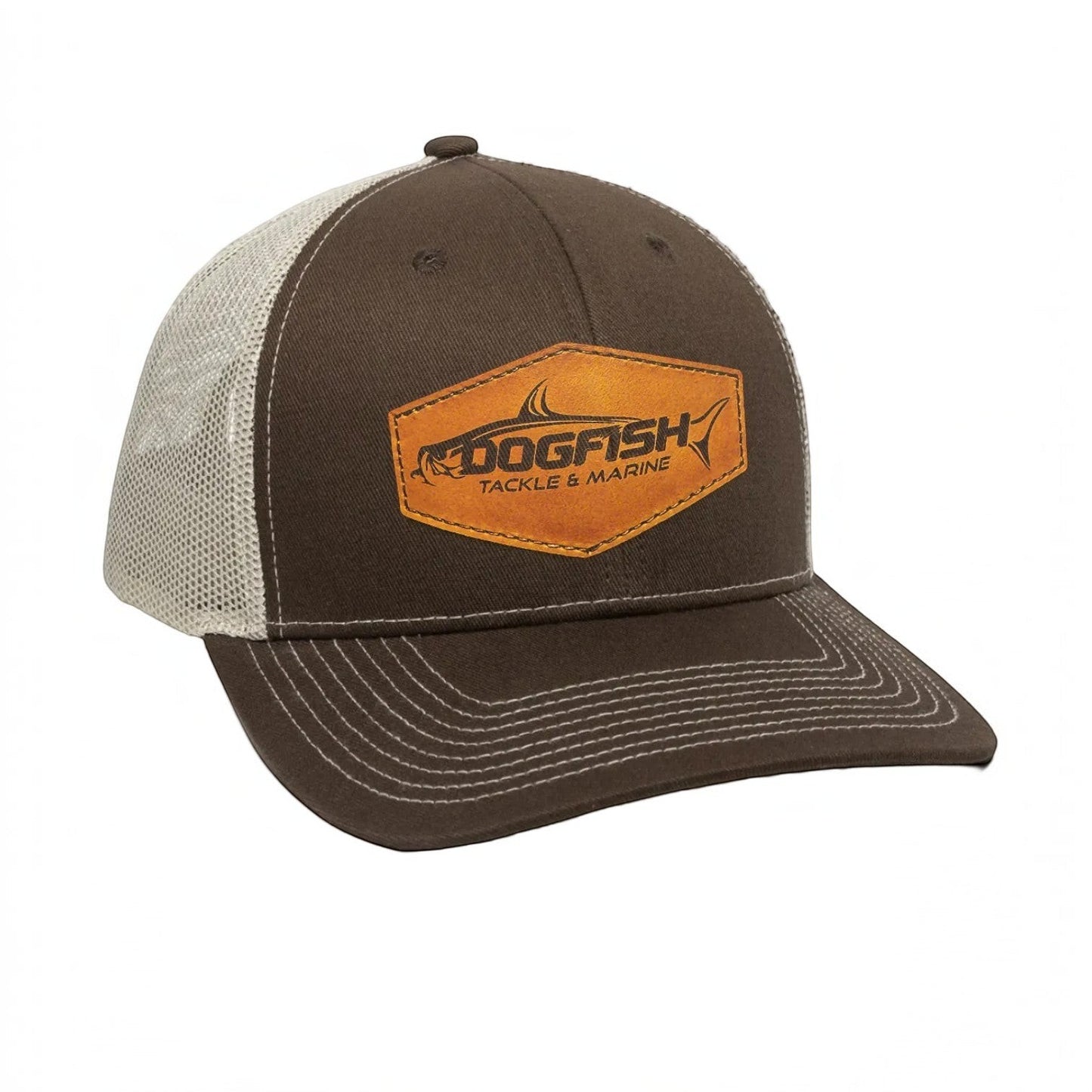 Dogfish Leather Tarpon Patch Premium Trucker Hat - Dogfish Tackle & Marine