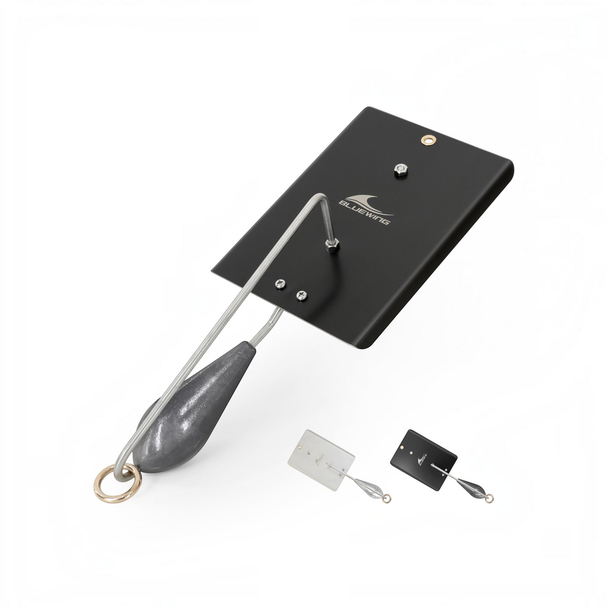 Dogfish Tackle & Marine Bluewing black stainless steel trolling planer for deep sea fishing with brass rings