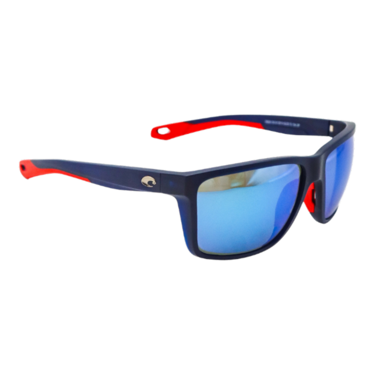 Dogfish Tackle & Marine Costa Broadbill II polarized sunglasses with blue mirror lenses and navy and red frames.