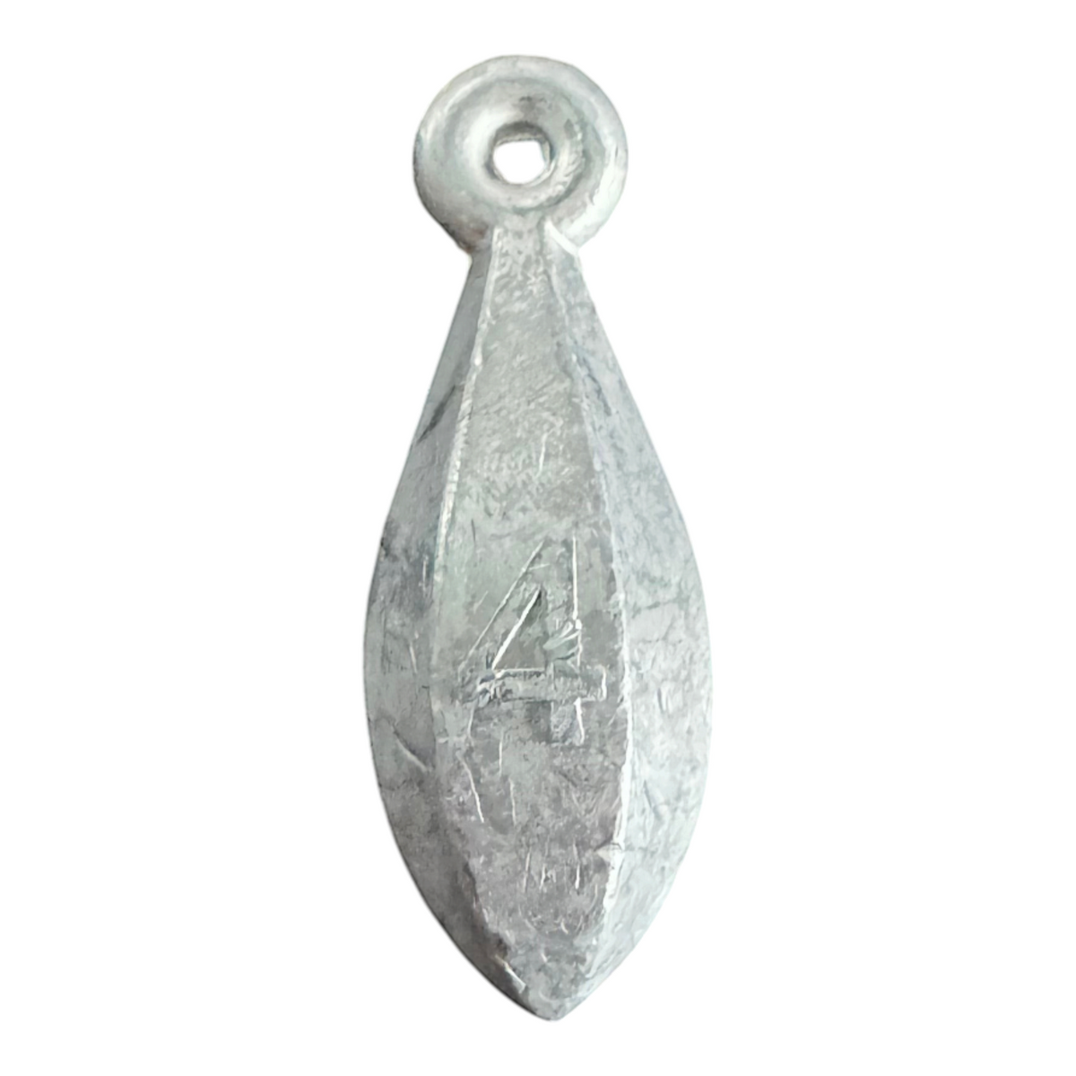 Dogfish Tackle & Marine 4-ounce lead bank sinker for bottom fishing with a streamlined shape and eyelet