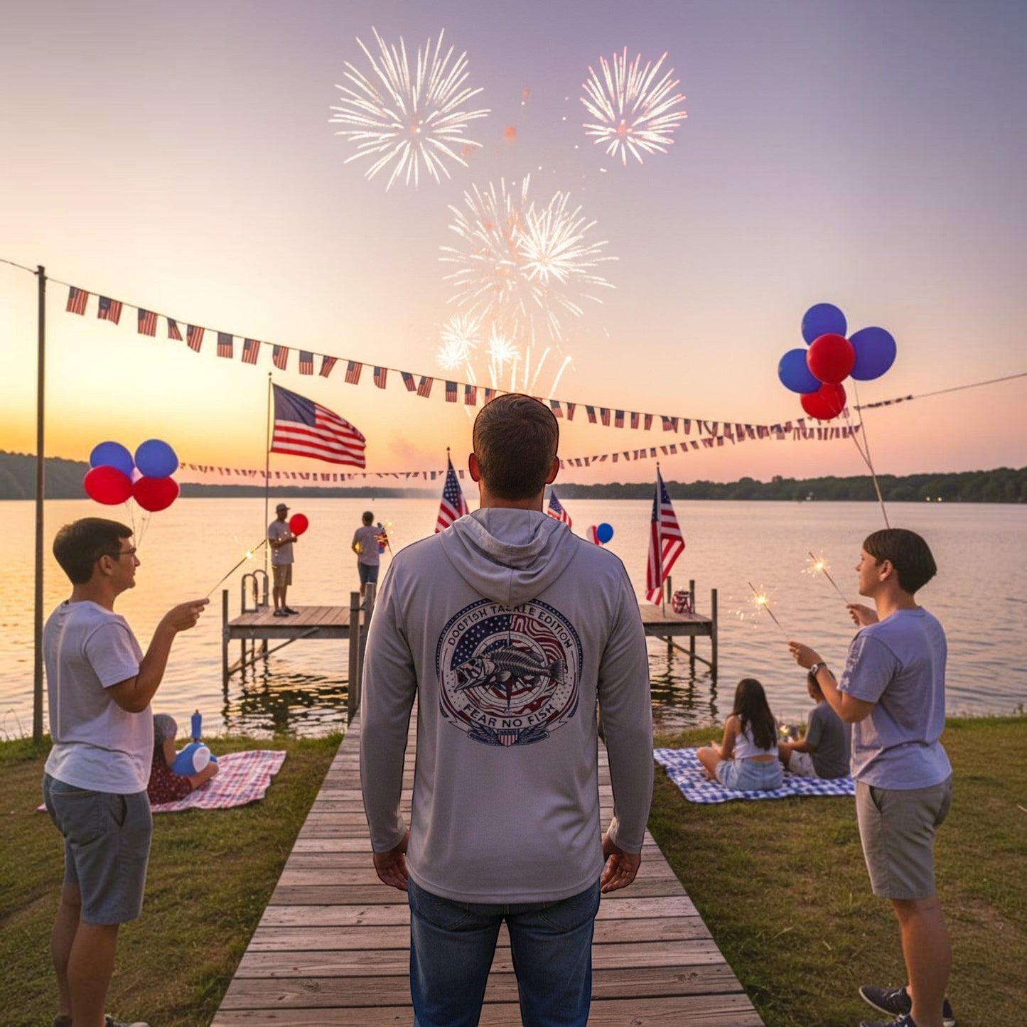 Dogfish 4th of July Logo Long Sleeve Hooded Micro - Dogfish Tackle & Marine