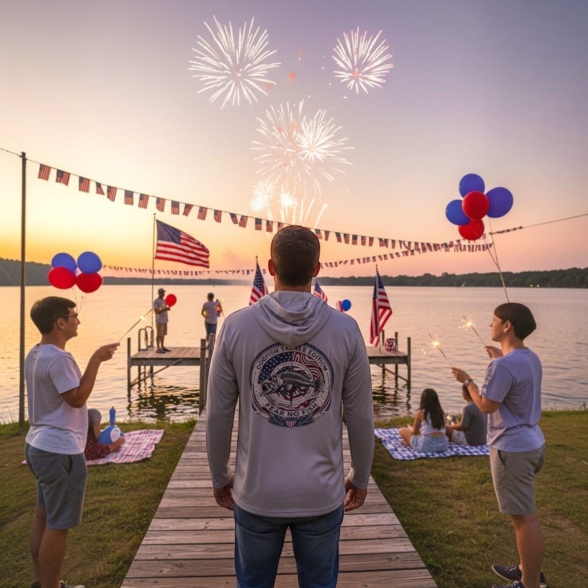 Dogfish 4th of July Logo Long Sleeve Hooded Micro - Dogfish Tackle & Marine
