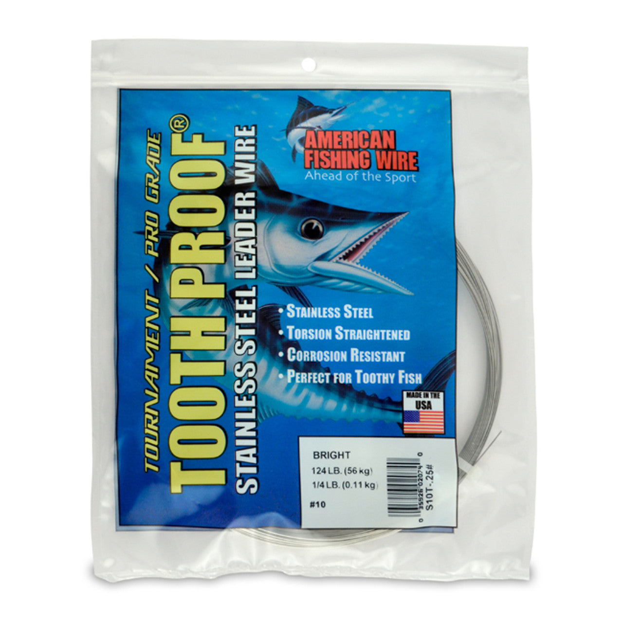 AFW Tooth Proof Stainless Steel Leader Single Strand Wire 124lb Test 30ft Bright