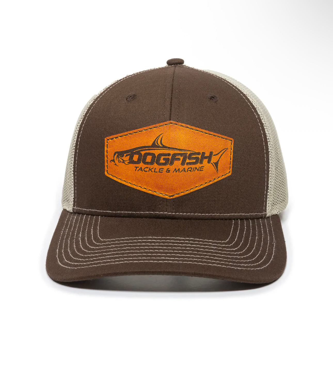 Dogfish Leather Tarpon Patch Premium Trucker Hat - Dogfish Tackle & Marine