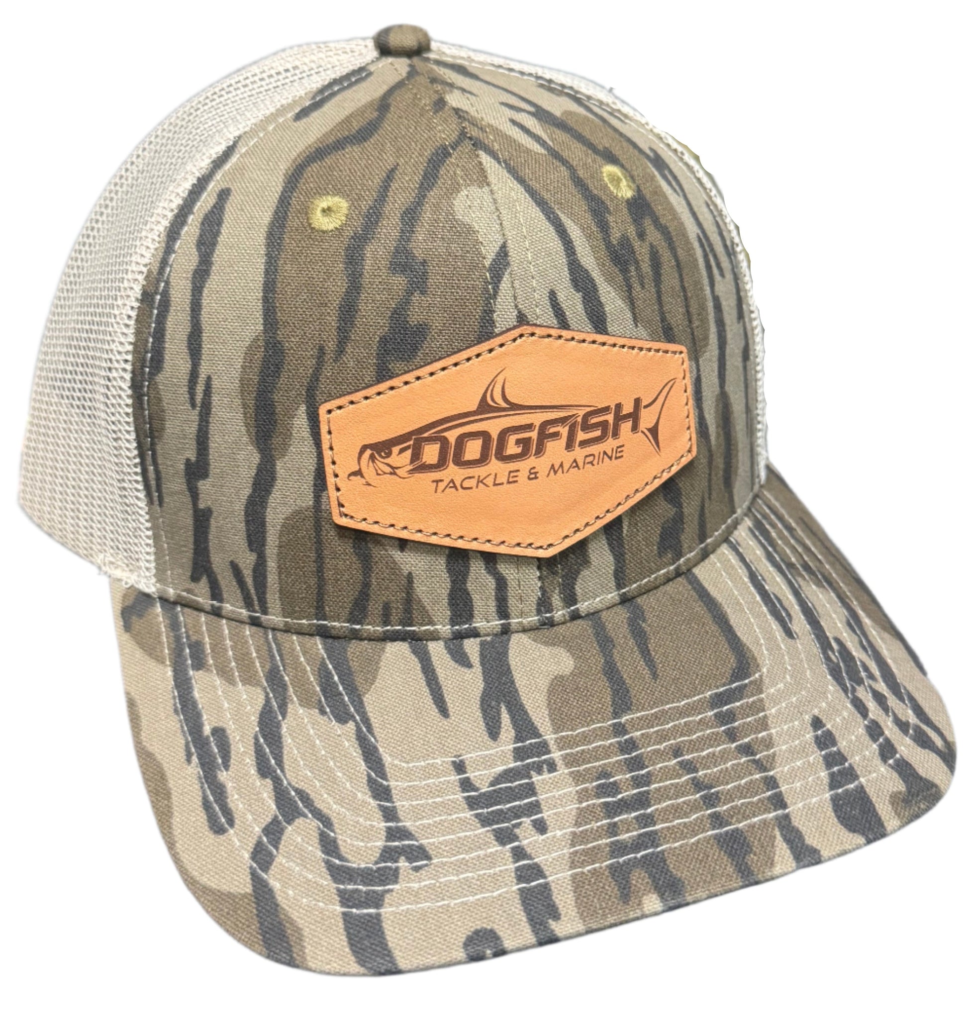 Dogfish Leather Tarpon Patch Premium Trucker Hat - Dogfish Tackle & Marine