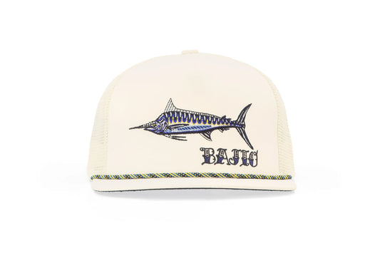 Bajio Black Marlin - Flat Brim Twill Trucker Hat - Dogfish Tackle & Marine