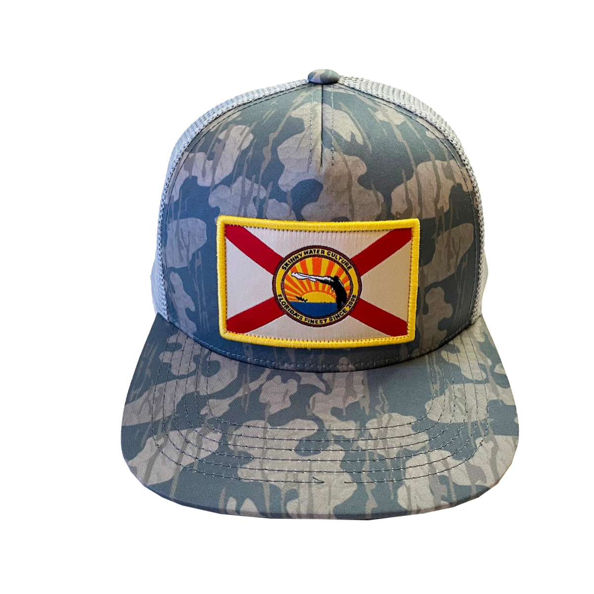 Skinny Water Culture HAT | CRACKER - 6 PANEL - LOWLAND CAMO/SILVER - Dogfish Tackle & Marine