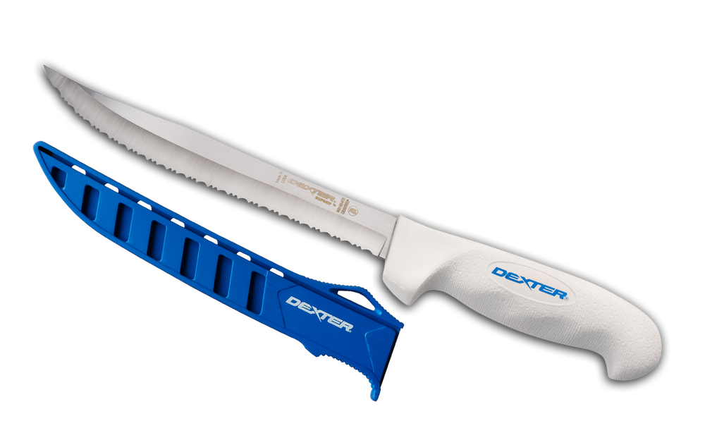 Dexter Outdoors 8 Inch Soft Grip Tiger Edge Scalloped Knife with Edge Guard