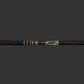 A premium fishing rod with a black handle and gold-colored metallic sections, shown diagonally against a dark, moody studio background.
