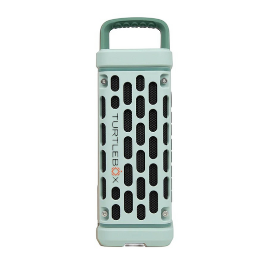 Dogfish Tackle & Marine Turtlebox Ranger waterproof portable speaker in light green with a top handle and rugged design.