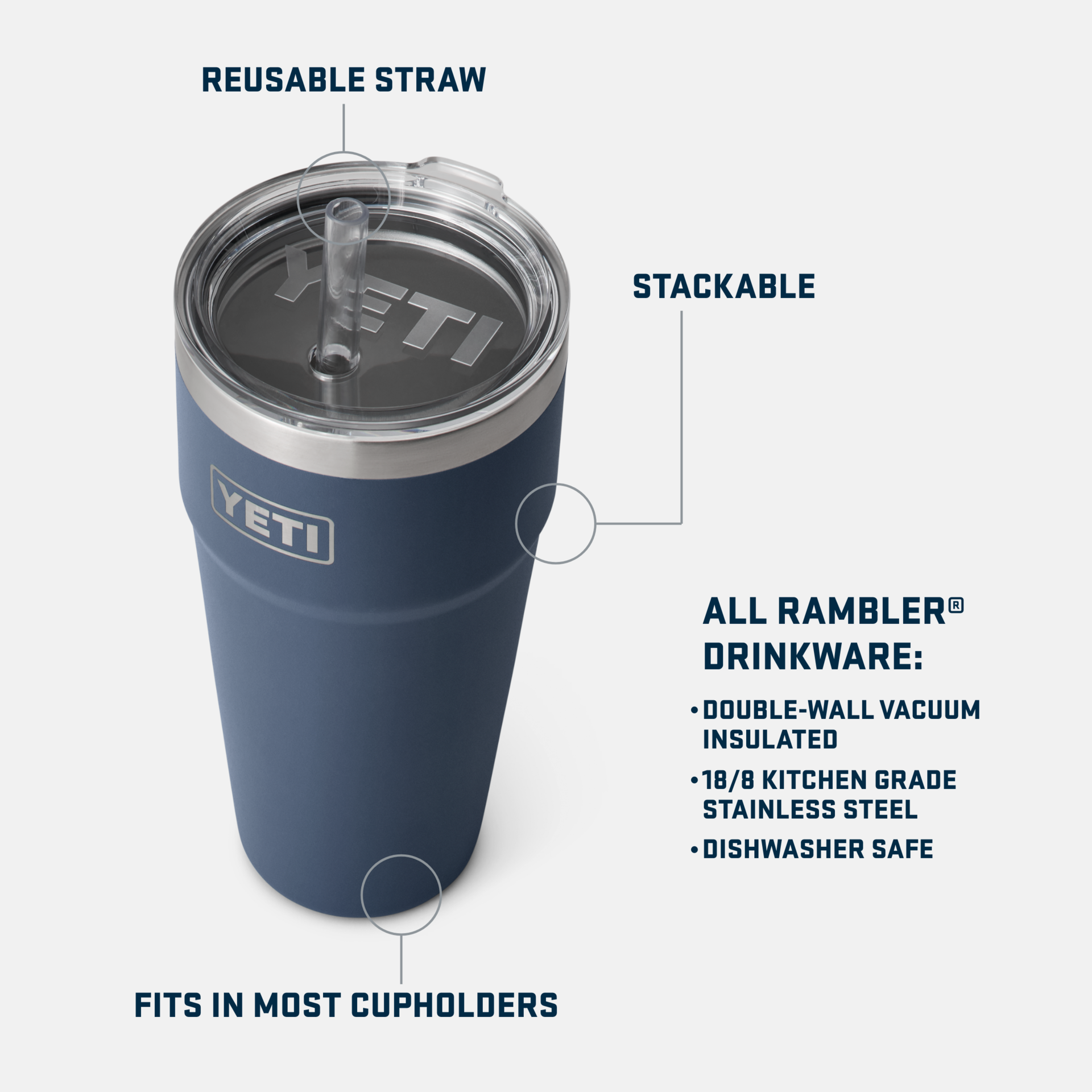 Yeti Rambler 26oz Stackable Cup with Straw Lid - Offshore Blue