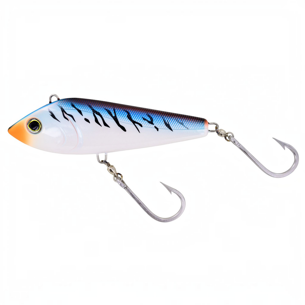 Dogfish Tackle & Marine Yo-Zuri Bonita sinking trolling lure with blue and white finish and stainless steel hooks
