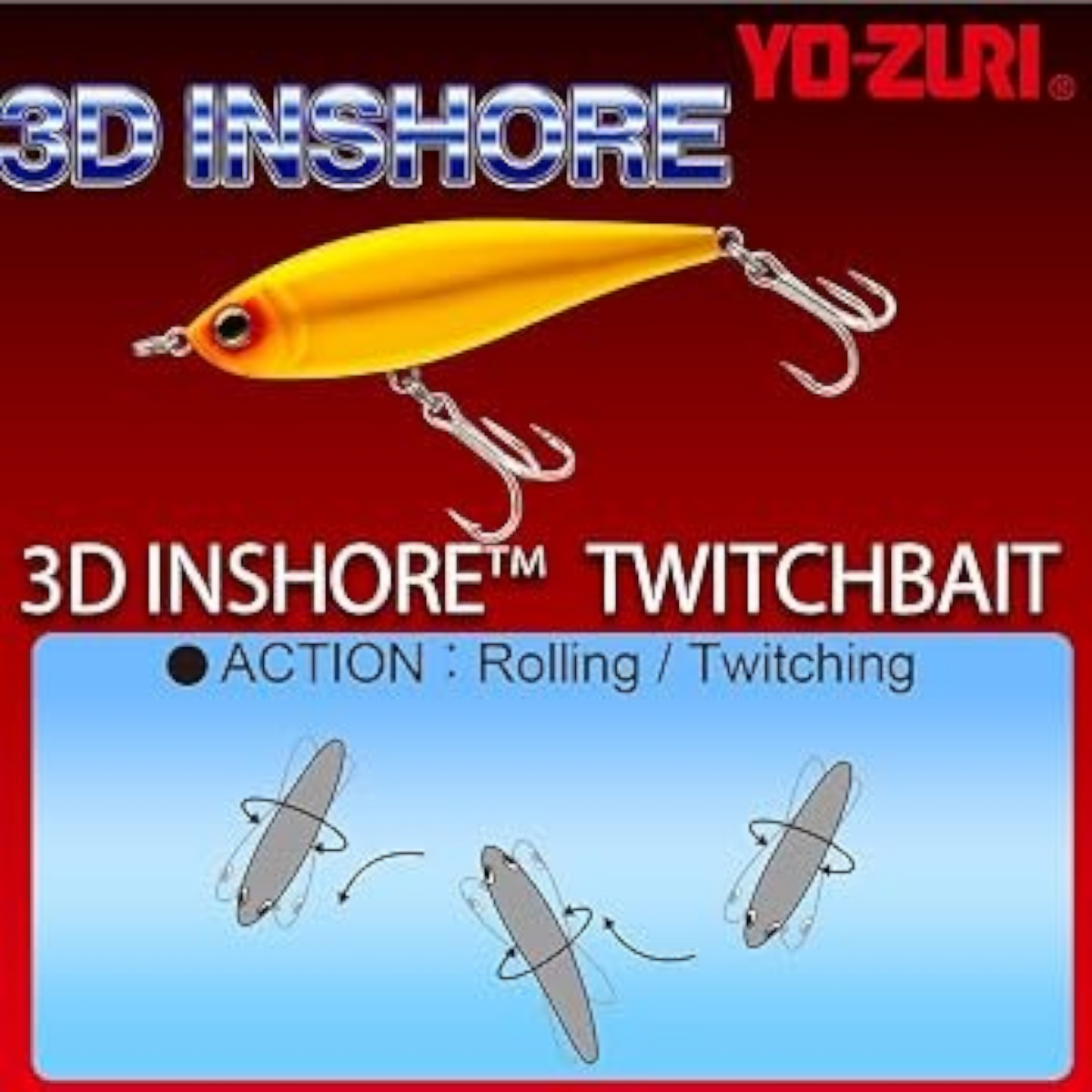 Dogfish Tackle & Marine Yo-Zuri 3D Inshore slow sinking twitch bait in yellow with treble hooks and prism finish