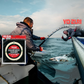 Dogfish Tackle & Marine Yo-Zuri Top Knot fluorocarbon fishing leader spool with angler reeling in a large fish