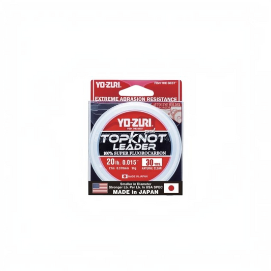 Dogfish Tackle & Marine Yo-Zuri Top Knot clear fluorocarbon fishing leader spool with high abrasion resistance.
