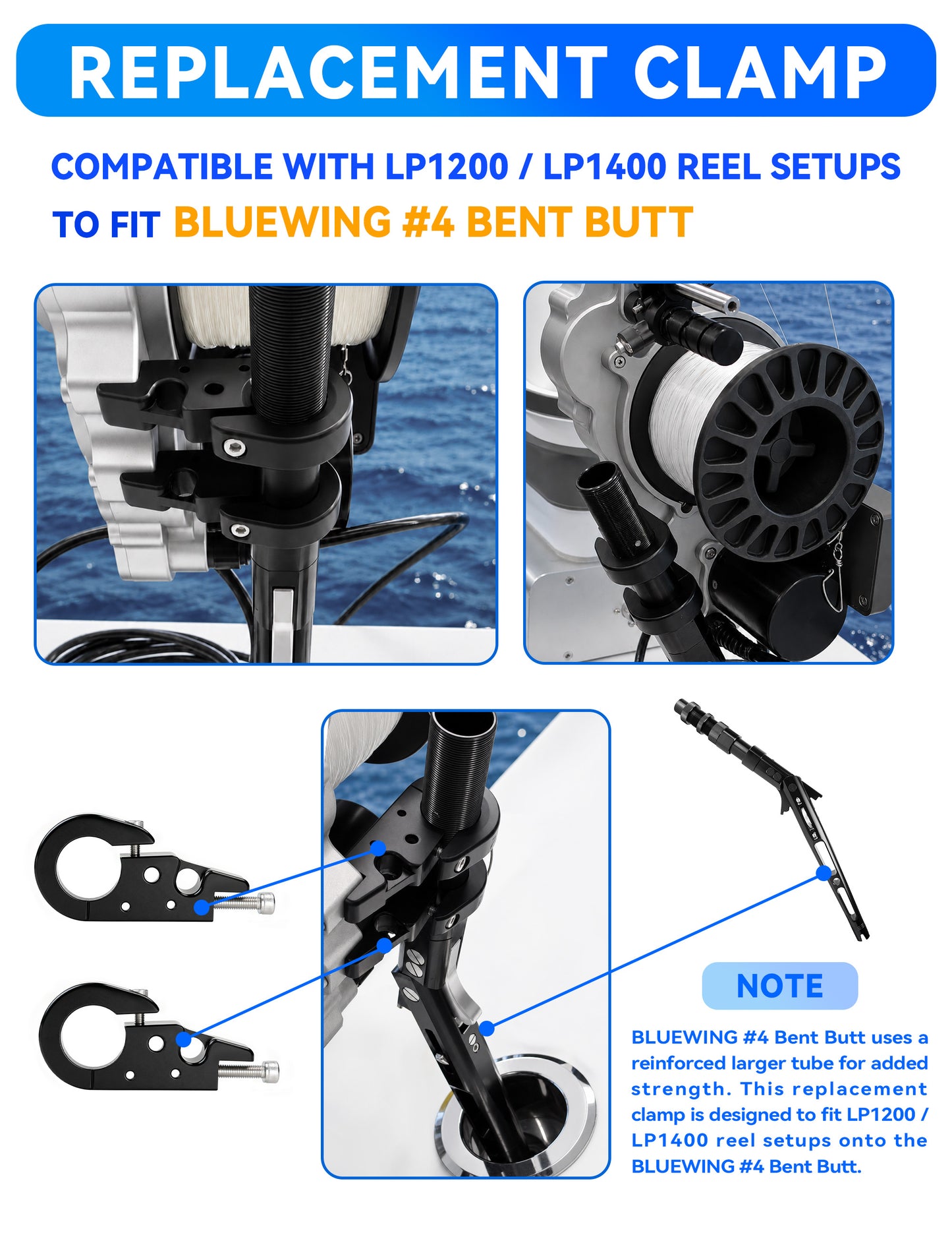 Bluewing Clamp for LP1200 / LP2400 to fit Bluewing Rod Butts