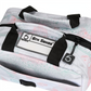 Dogfish Tackle & Marine 6th Sense small bait bag with white fish pattern, black handles, and contents label slot.