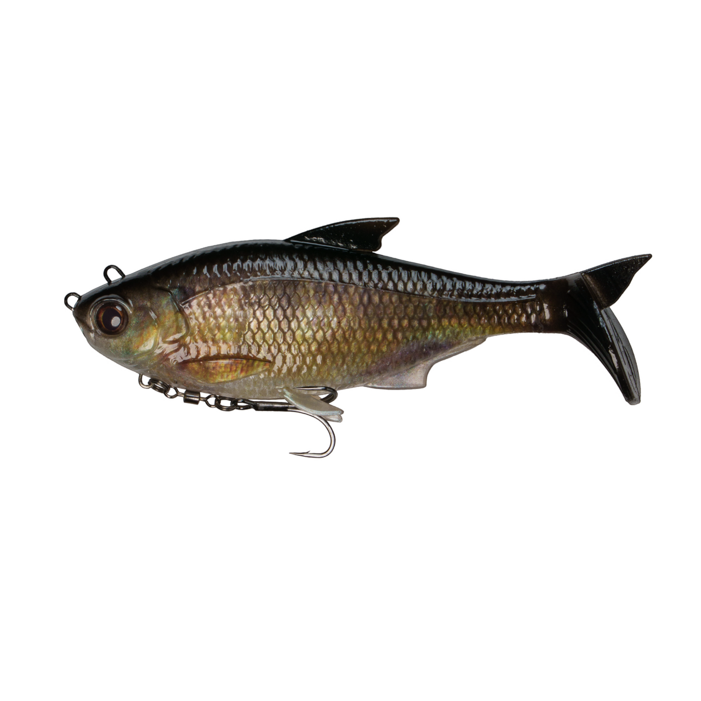 Dogfish Tackle & Marine 6th Sense The Option swimbait with realistic 3D scales, dorsal fin, and bottom treble hook