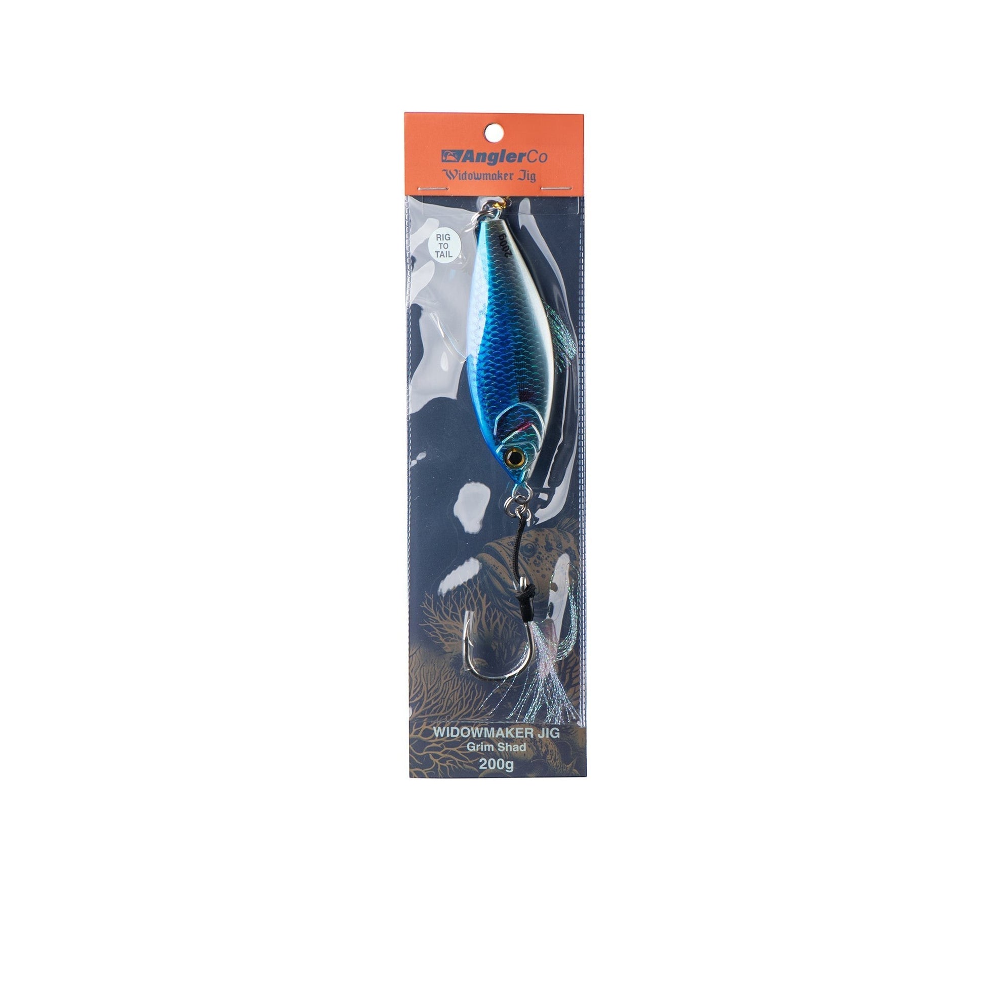 Dogfish Tackle & Marine Angler Co Widowmaker Jig, blue shad-profile slow pitch jig with reinforced hook and hard-coated finish, 200g