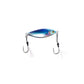 Dogfish Tackle & Marine Angler Co Widowmaker slow pitch jig with shad-profile body, blue and silver finish, and two feathered hooks.