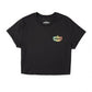 Dogfish Tackle & Marine black cotton poly blend cropped tee with colorful Stick Figure logo on chest.