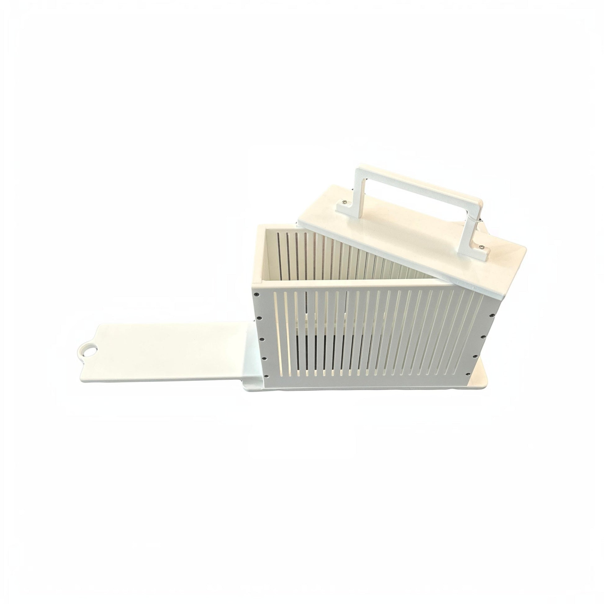 Dogfish Tackle & Marine white King starboard chum cutter with integrated knife holder and sliding tray.