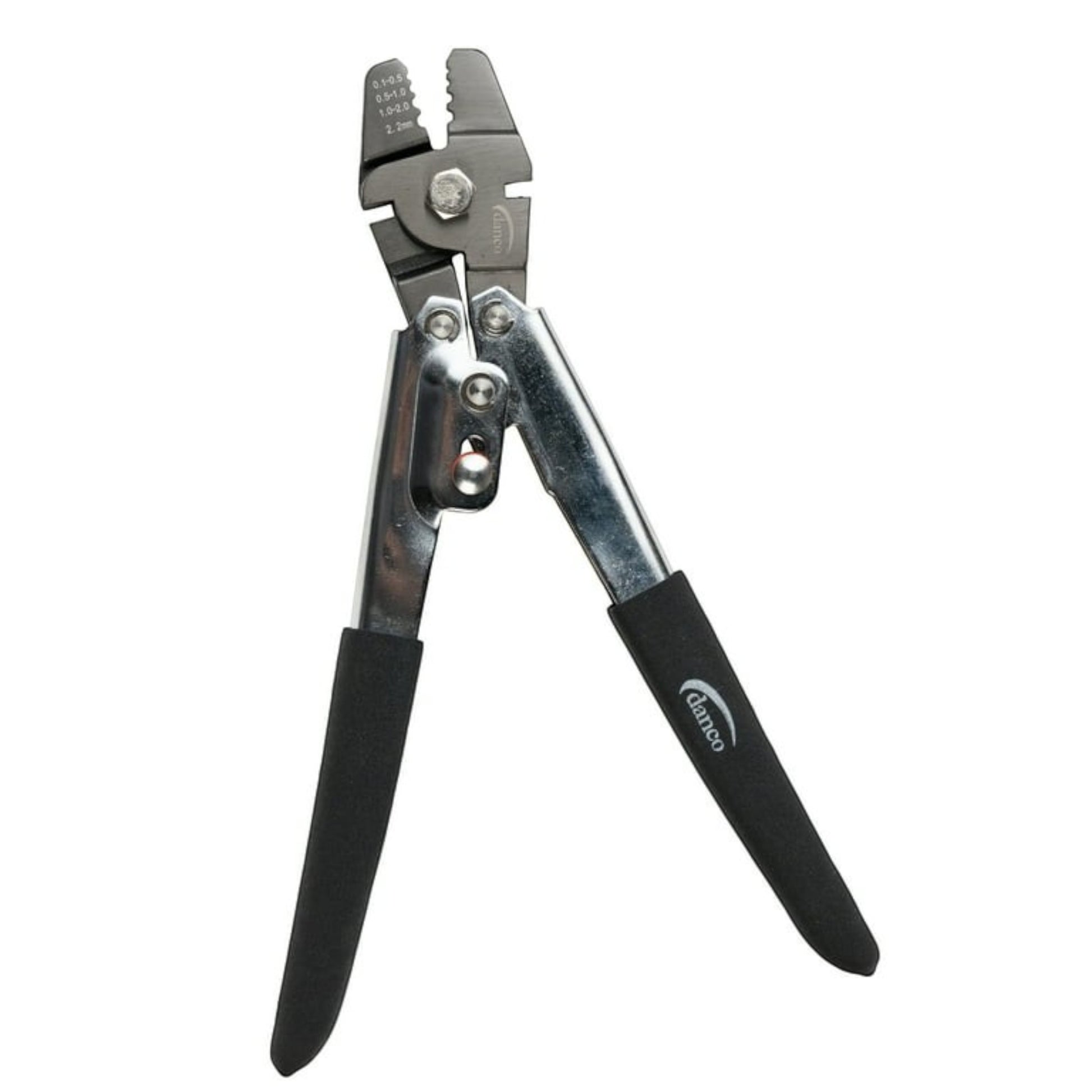 Dogfish Tackle & Marine Danco heavy duty chrome-plated fishing crimping pliers with black cushioned handles