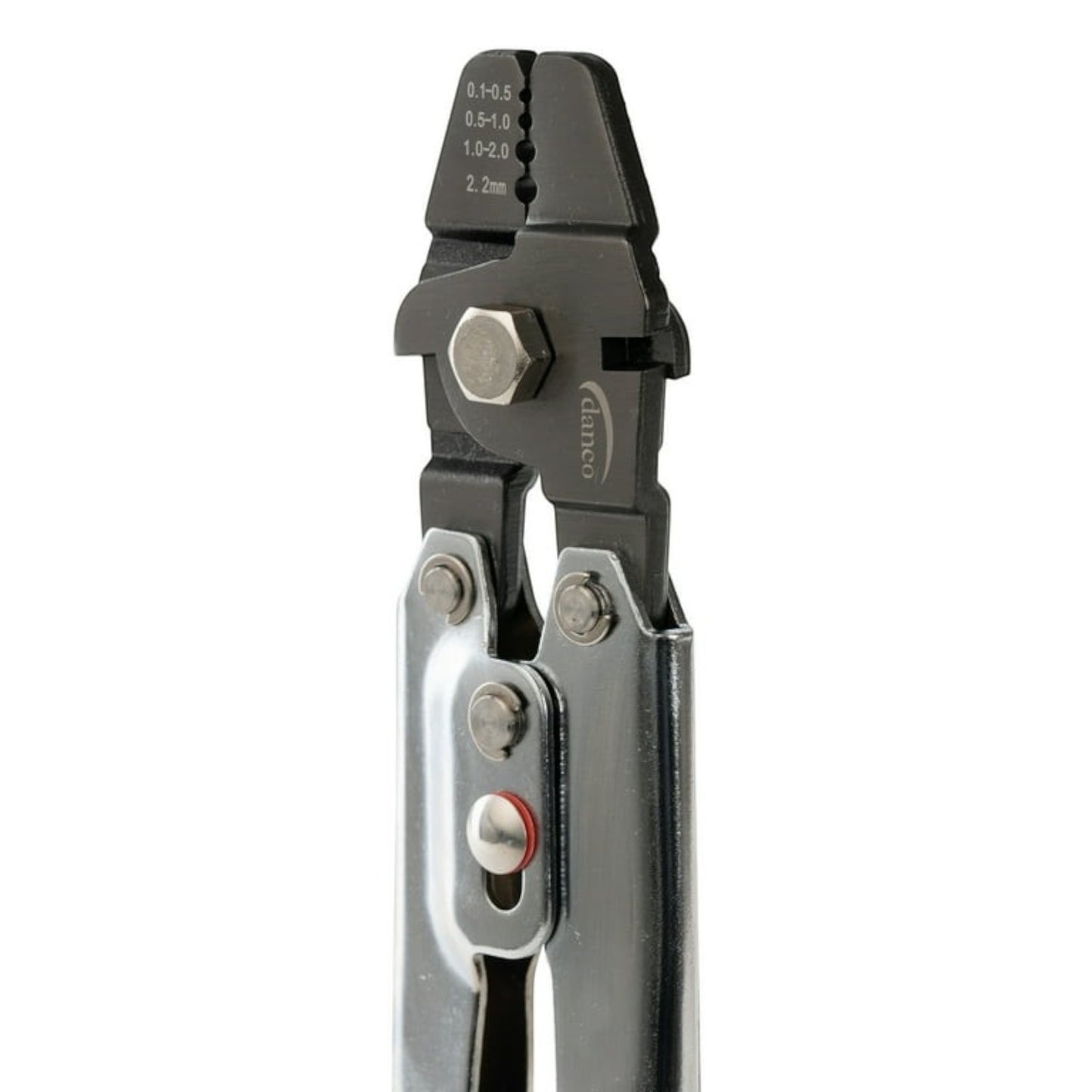Dogfish Tackle & Marine Danco heavy duty chrome-plated fishing crimping tool with line cutters and size markings
