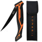 Dogfish Tackle & Marine Danco Lunar- I 6in folding fillet knife with black and orange handle and nylon sheath