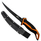 Dogfish Tackle & Marine Danco Lunar-I 7-inch fillet knife with black blade and orange-accented ergonomic grip in sheath