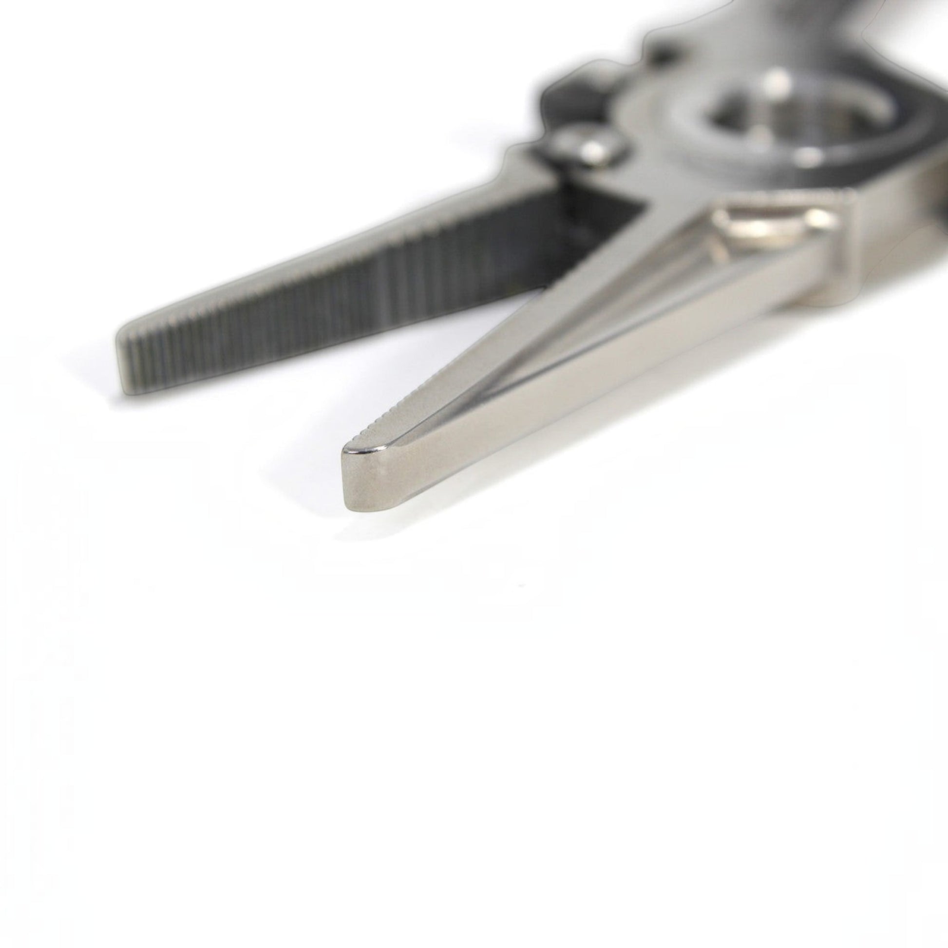 Dogfish Tackle & Marine Danco Premio USA 6.5in titanium fishing pliers with a polished finish and serrated jaws.