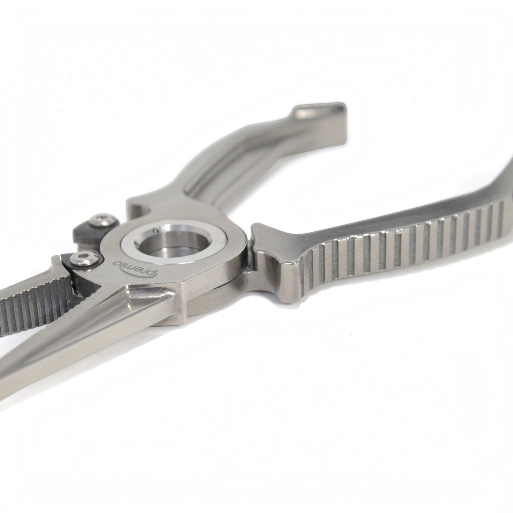 Dogfish Tackle & Marine Danco Premio USA 6.5in titanium fishing pliers with polished finish and Mega Halo Hinge