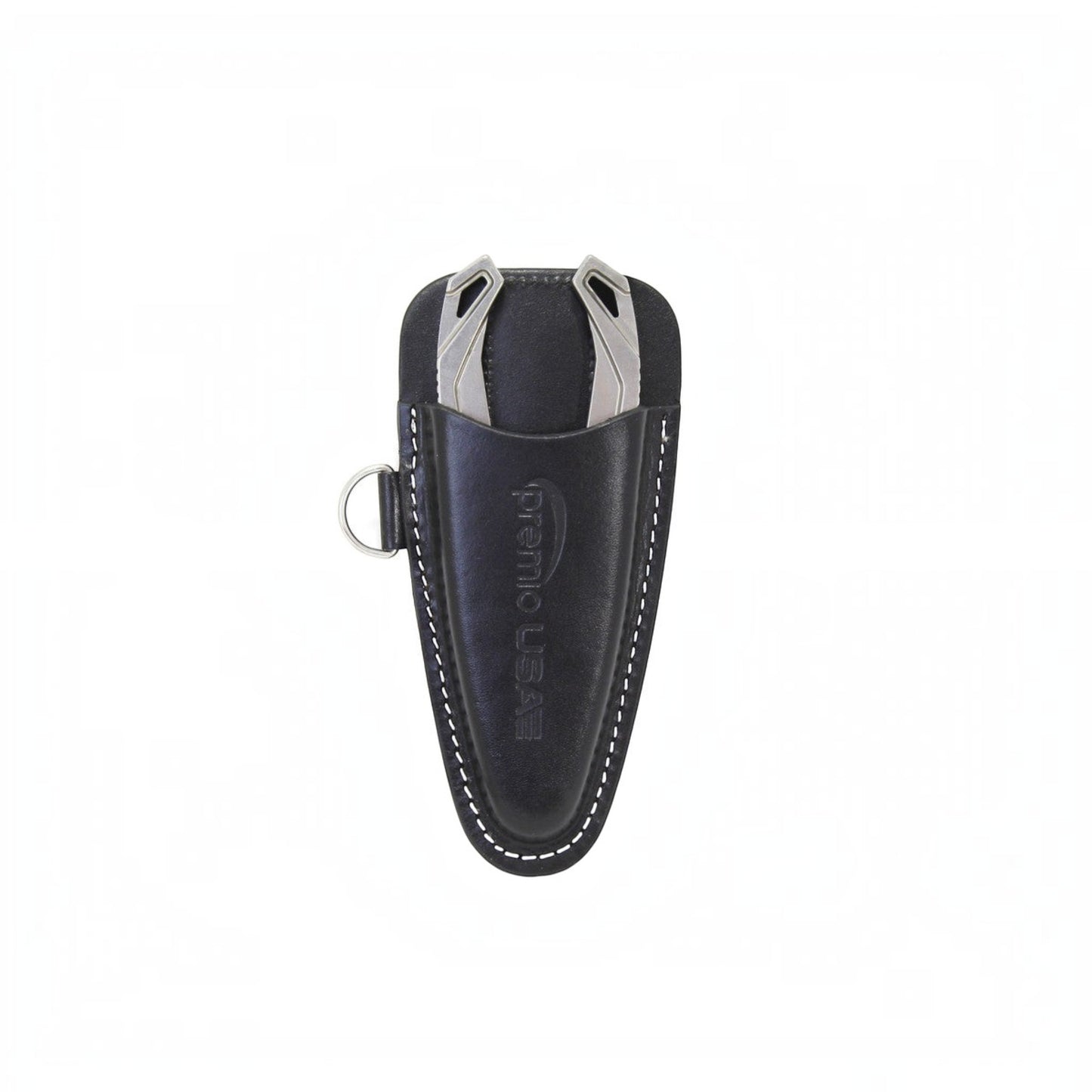 Dogfish Tackle & Marine Danco Premio USA 6.5in titanium fishing pliers in a black leather sheath with D-ring