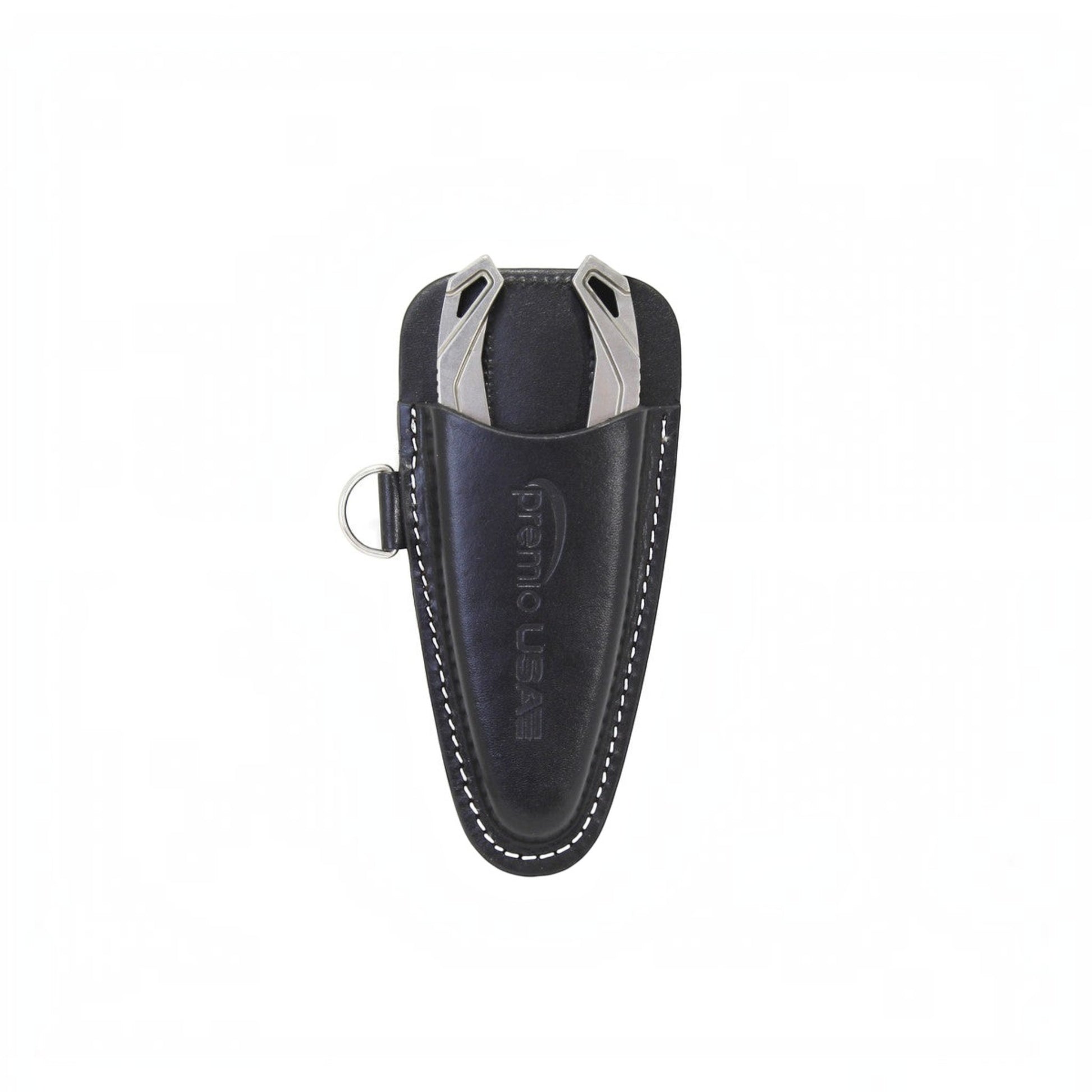 Dogfish Tackle & Marine Danco Premio USA 6.5in titanium fishing pliers in a black leather sheath with D-ring