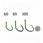 Dogfish Tackle & Marine deep drop fishing rigs shown in sizes 6/0, 8/0, and 10/0 with a quarter for scale.