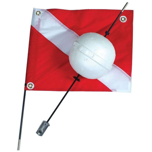 Dogfish Tackle & Marine red and white dive flag with white ball float and pole.